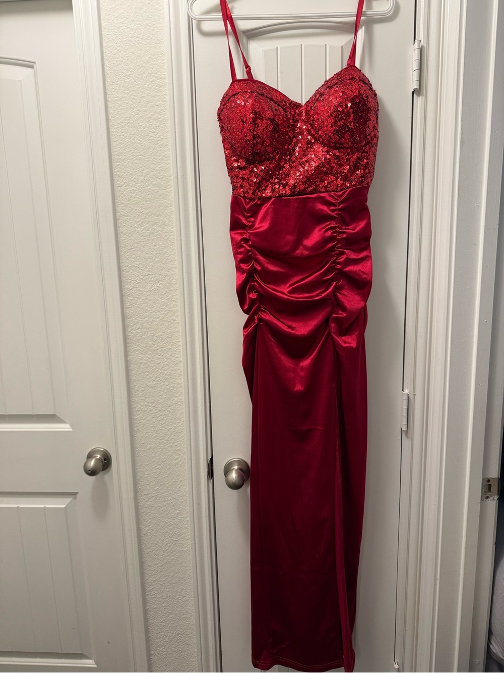 Haute Monde Red Sequin Bustier Satin Prom/Evening Gown with built in bra size L